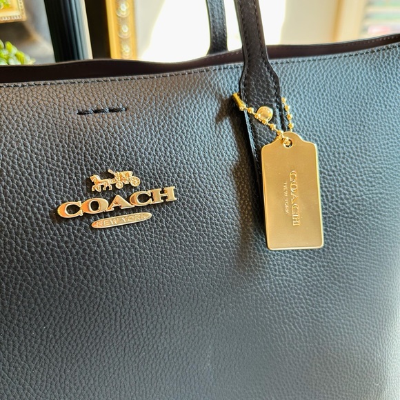 🛑STOP🛑 🛍️🛍️ NWT COACH LARGE BLACK LEATHER TOTE STYLE HANDBAG 💛 NEW - Picture 4 of 15